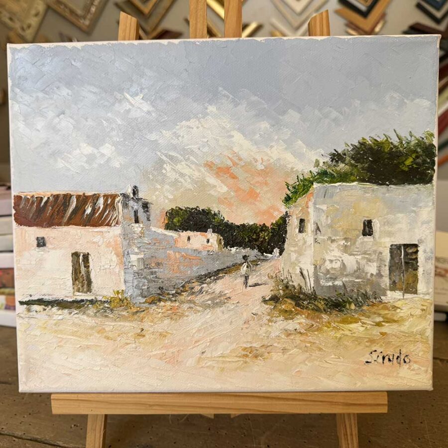 Dipinto olio su tela a spatola "Strada di campagna salentina" misure 25x30 cm