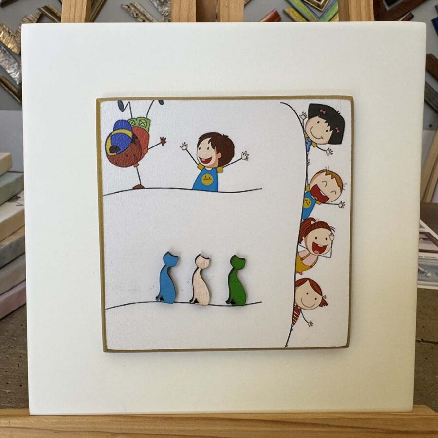 Doppio livello in legno mdf con decorazioni a mano e frase personalizzata per designer, comunioni, cresime e compleanni, misure 20x20 cm