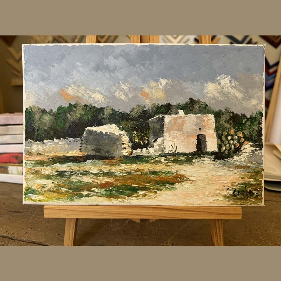 Dipinto olio su tela a spatola "Casa di campagna salentina" misure 20x30 cm