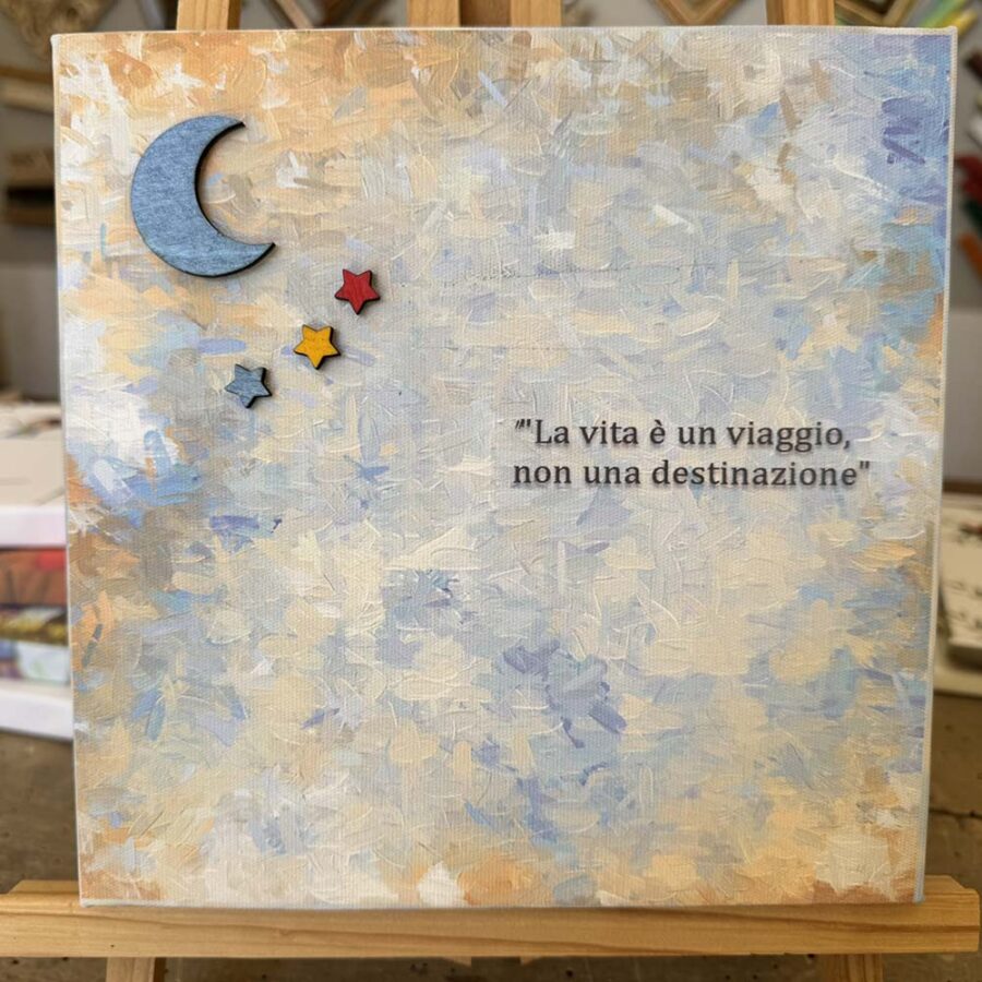Tela stampata con decorazioni a mano e frase personalizzata per comunioni, misure 20x20 cm